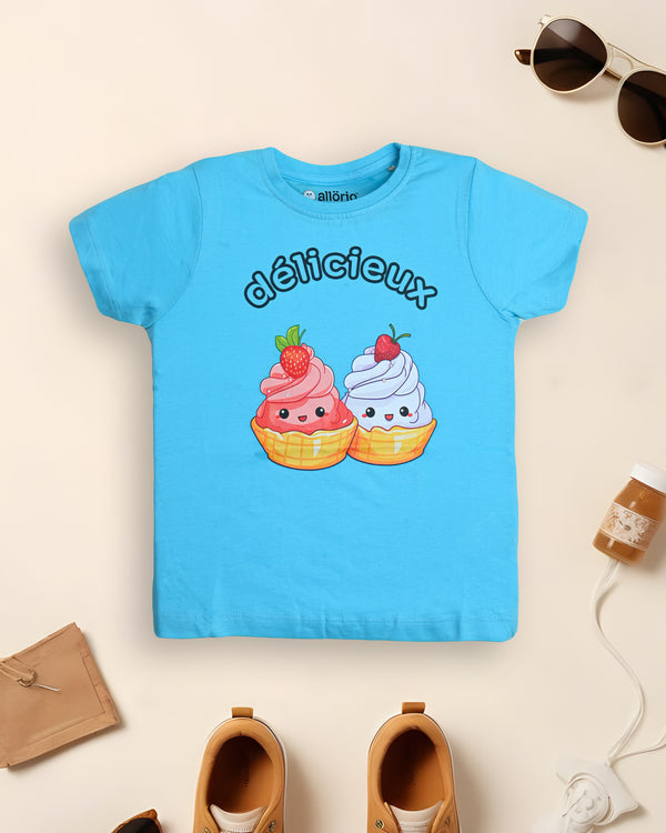 Crepe Print Premium Light Blue T-Shirt For Girls