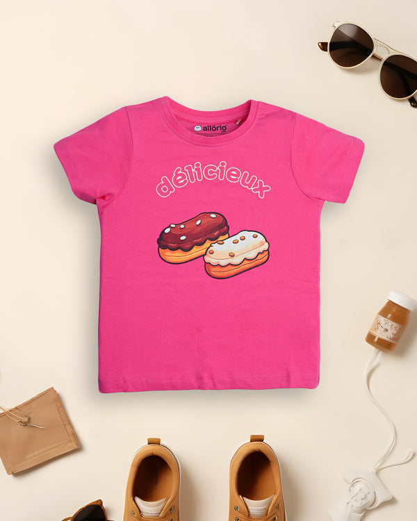 Eclair Print Premium Pink T-Shirt For Girls