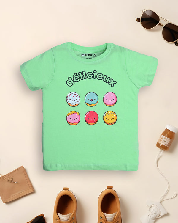 Marshmallow Print Premium Light Green T-Shirt For Girls