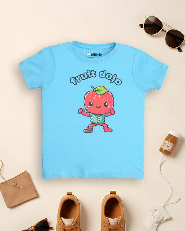 Raspberry Fruit Print Premium Light Blue T-Shirt For Girls