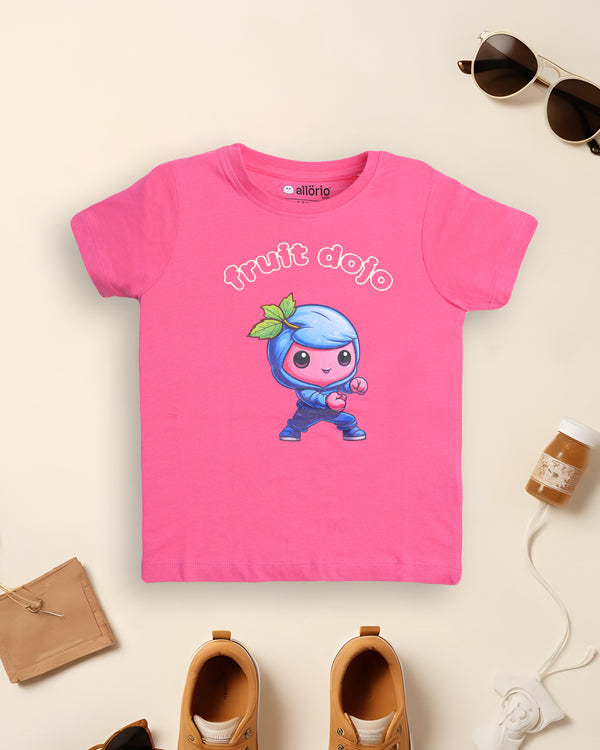 Blueberry Fruit Print Premium Pink T-Shirt For Girls