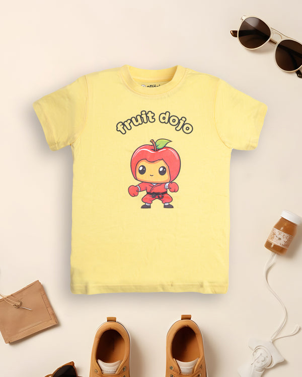 Apple Fruit Print Premium Yellow T-Shirt For Boys