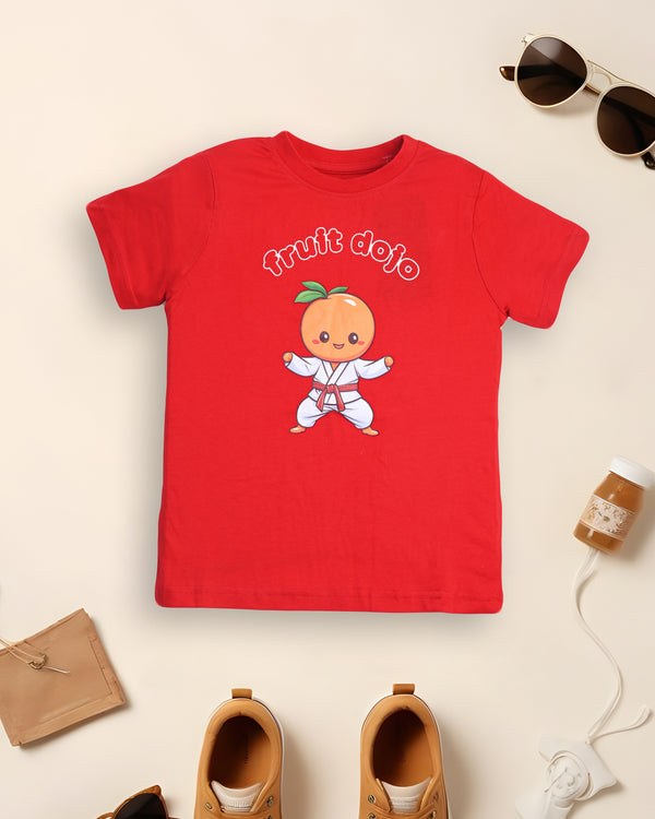 Peach Fruit Print Premium Red T-Shirt For Boys