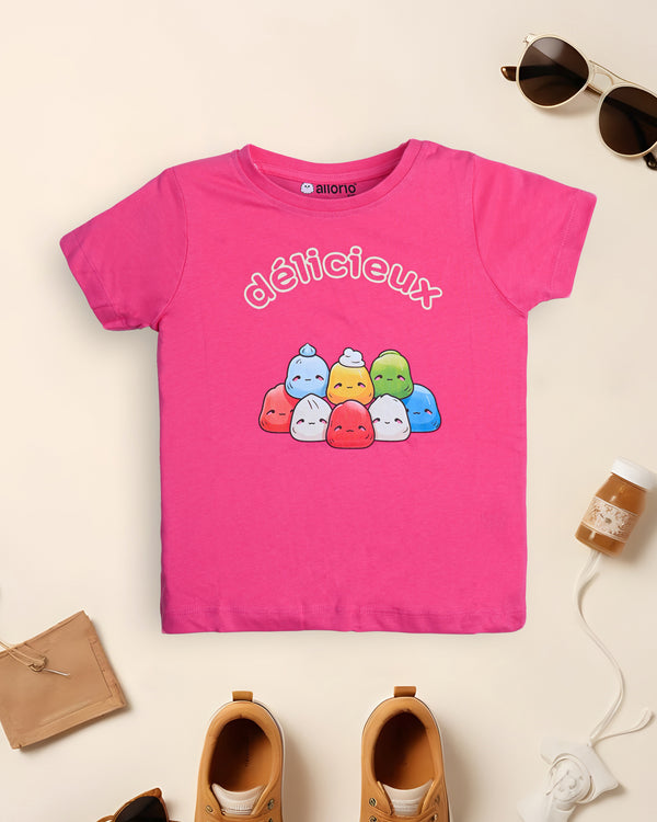 Mochi Print Premium Pink T-Shirt For Girls