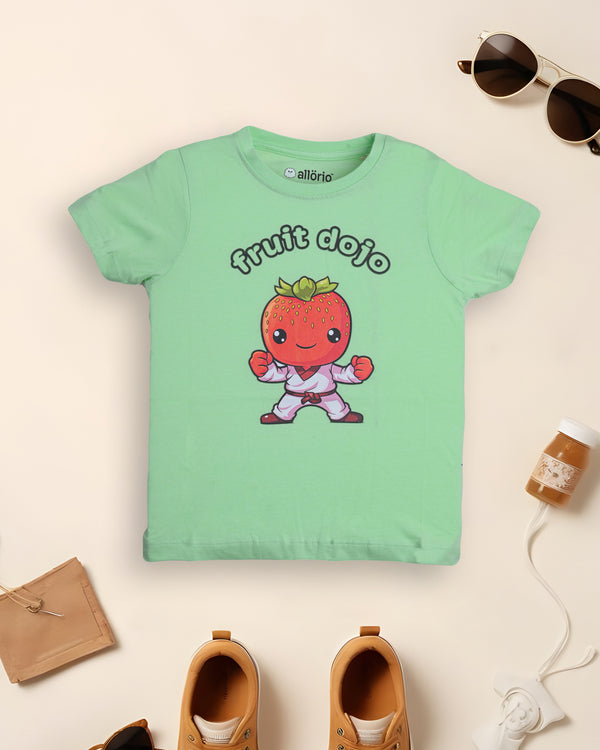 Strawberry Print Premium Light Green T-Shirt For Girls