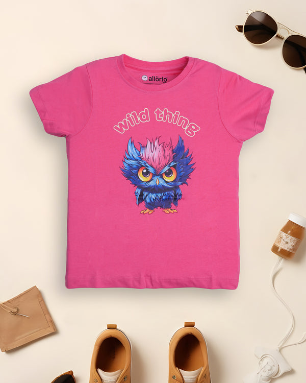 Owl Print Premium Pink T-Shirt For Girls