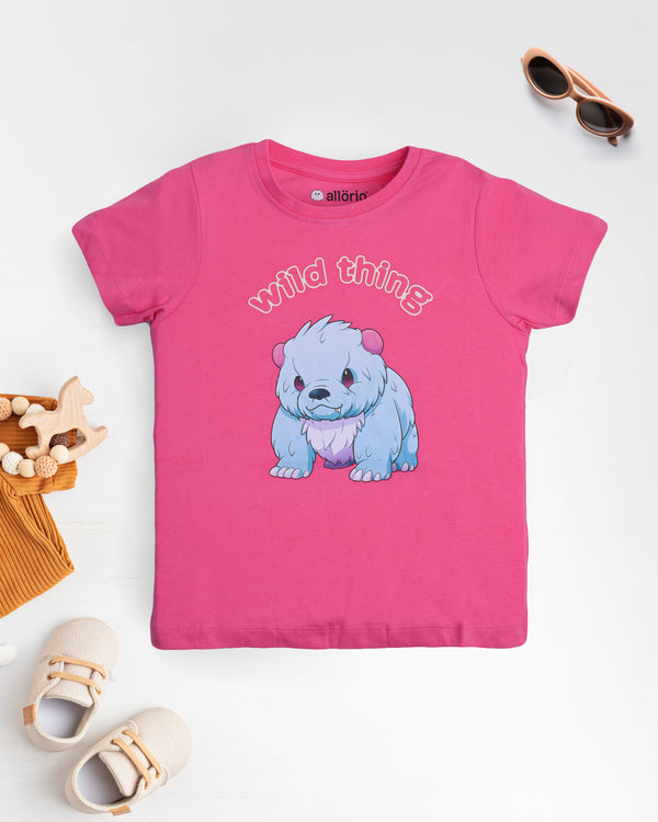 Bear Print Premium Pink T-Shirt For Girls