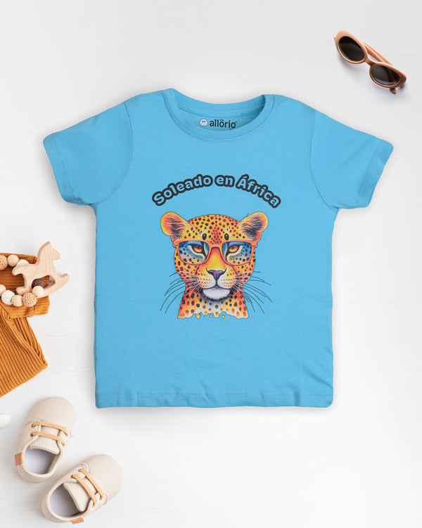 Leopard Print Premium Light Blue T-Shirt For Girls