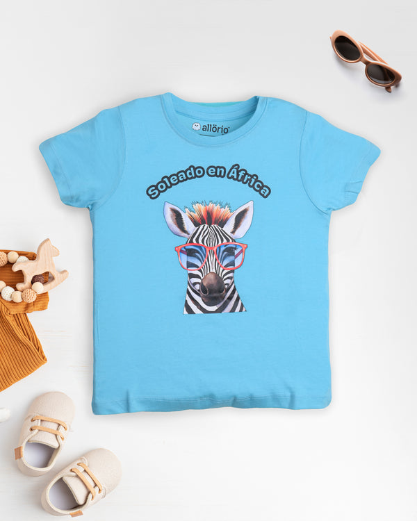 Zebra Print Premium Light Blue T-Shirt For Girls