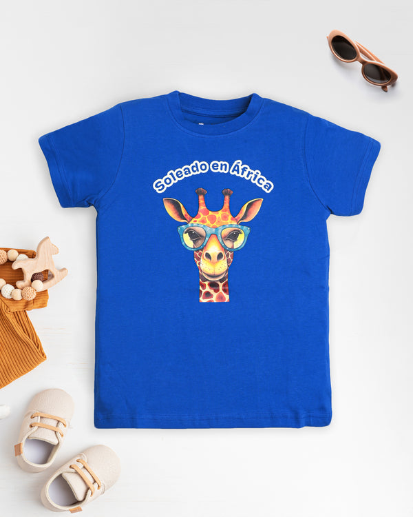 Giraffe Print Premium Blue T-Shirt For Boys