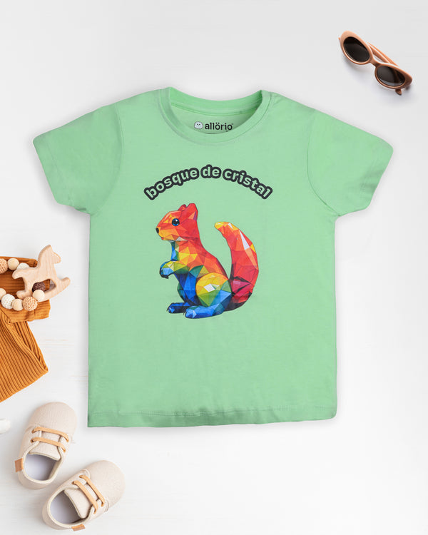 Squirrel Print Premium Light Green T-Shirt For Girls