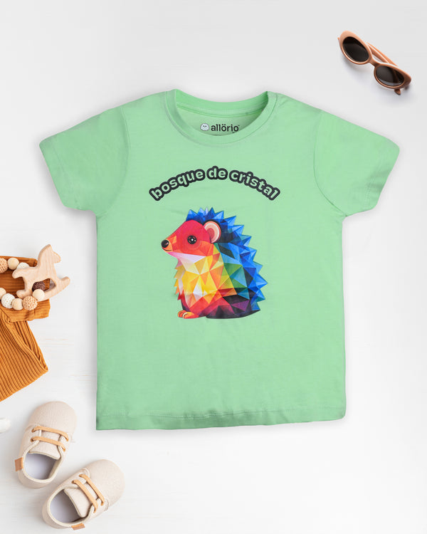 Hedgehog Print Premium Light Green T-Shirt For Girls