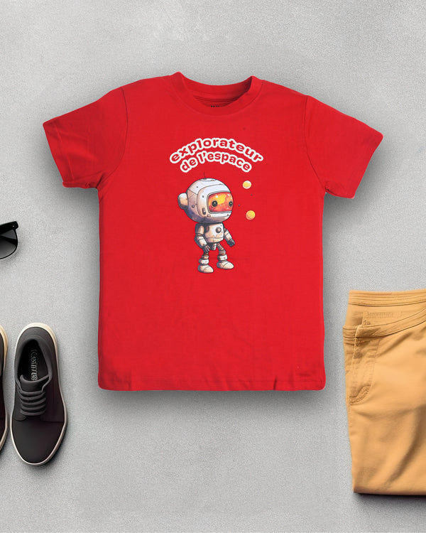 Robot Print Premium Red T-Shirt For Boys