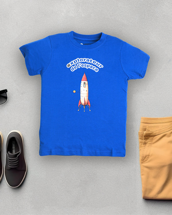 Spaceship Print Premium Blue T-Shirt For Boys