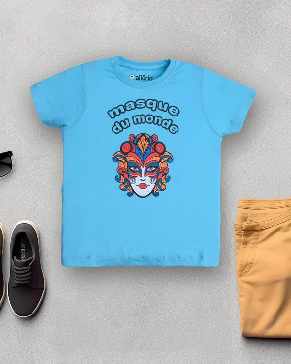 Spain Ancient Mask Print Premium Light Blue T-Shirt For Girls