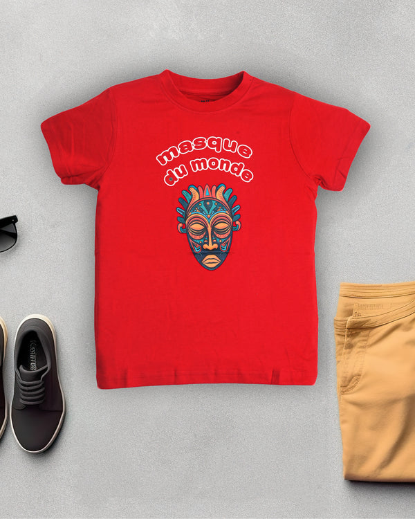 African Ancient Mask Print Premium Red T-Shirt For Boys