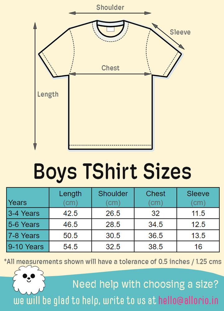 Allorio Premium Kids Tshirts Boys Size Chart