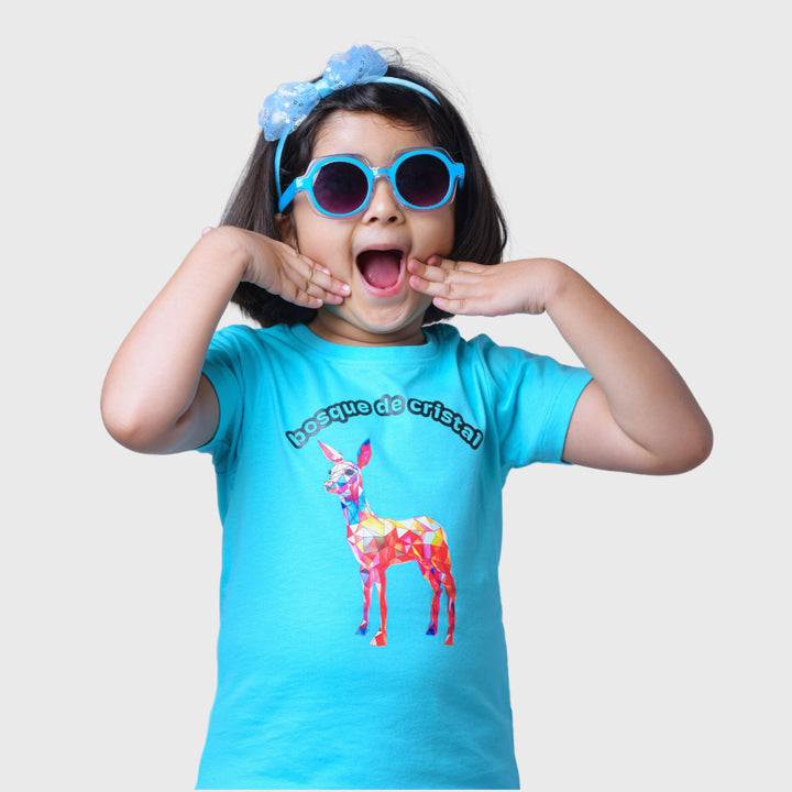 Deer Print Light Blue T-Shirt for Girls