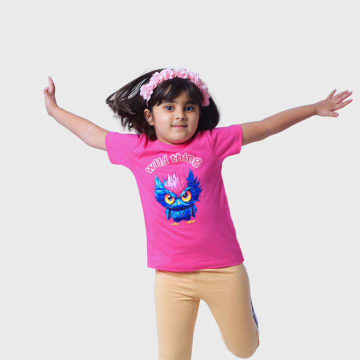 Owl Print Pink T-Shirt for Girls