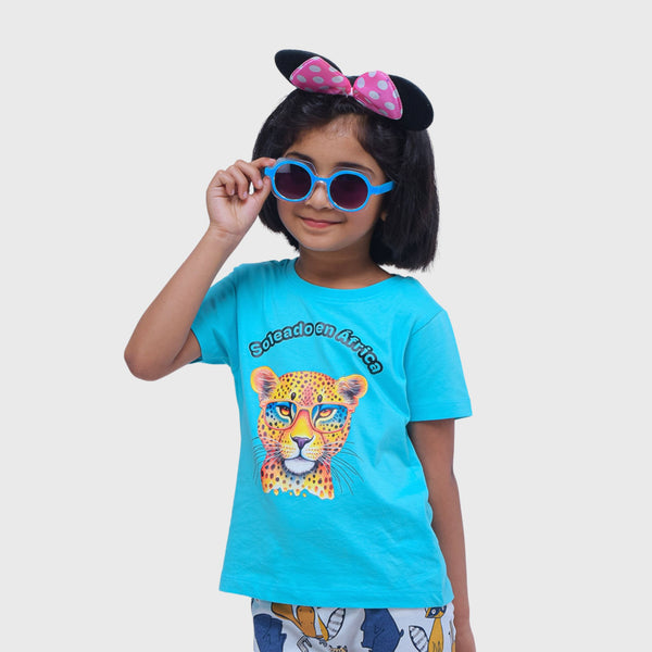 Leopard Print Light Blue T-Shirt for Girls