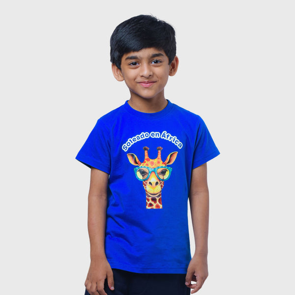 Giraffe Print Blue T-Shirt for Boys